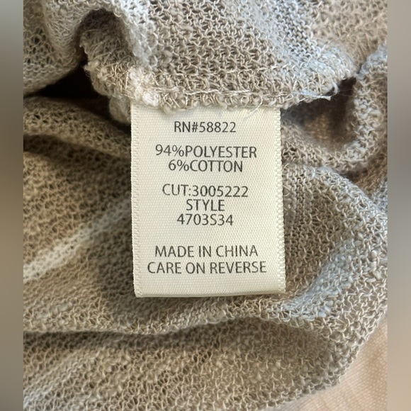 Sz L Max Studio tan white striped boat neck blouse cinched adjustable waist - Picture 2 of 8